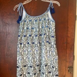 Charming Kids Casual Dress with Blue and Green Floral Design